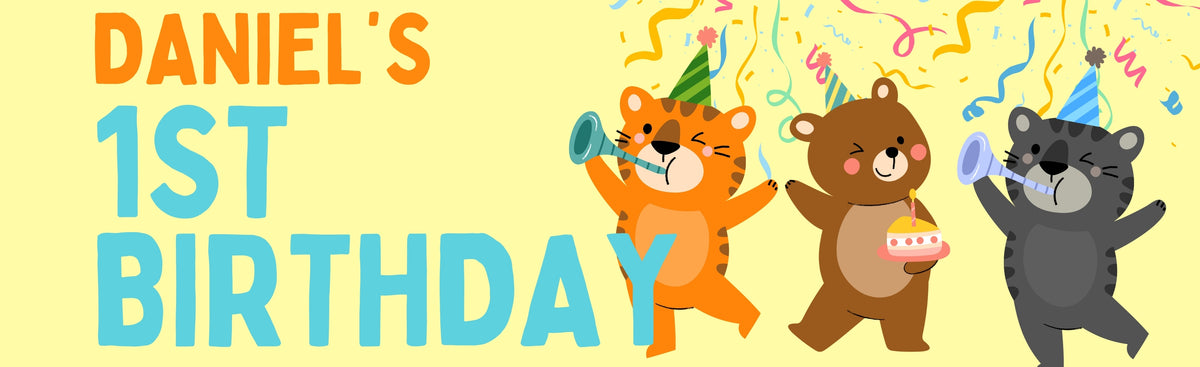 Orange Yellow & Blue 1st Birthday Banner – Personalised
