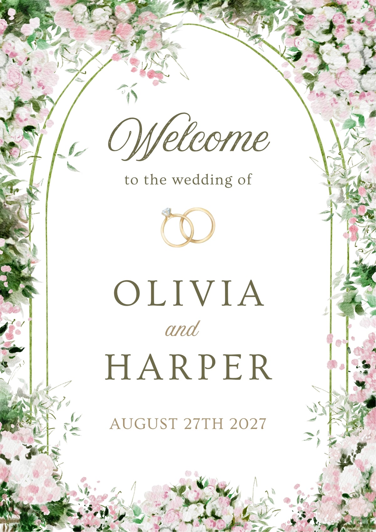 Pink & Green Elegant Wedding Welcome Board – Personalised