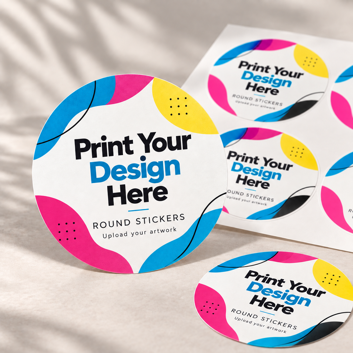 Print Your Design round stickers mockup