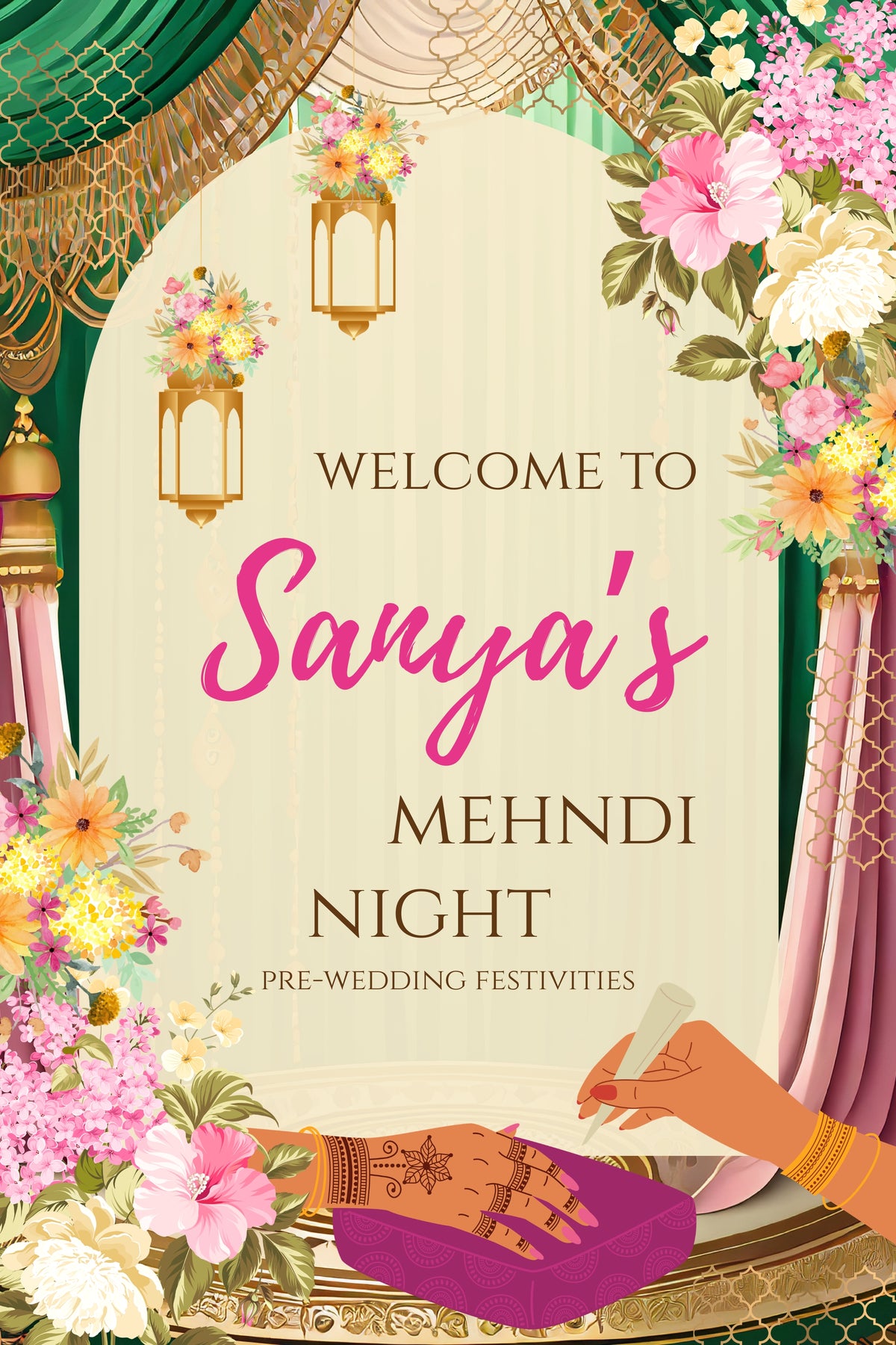 Sanya's Mehndi Night personalised welcome board design