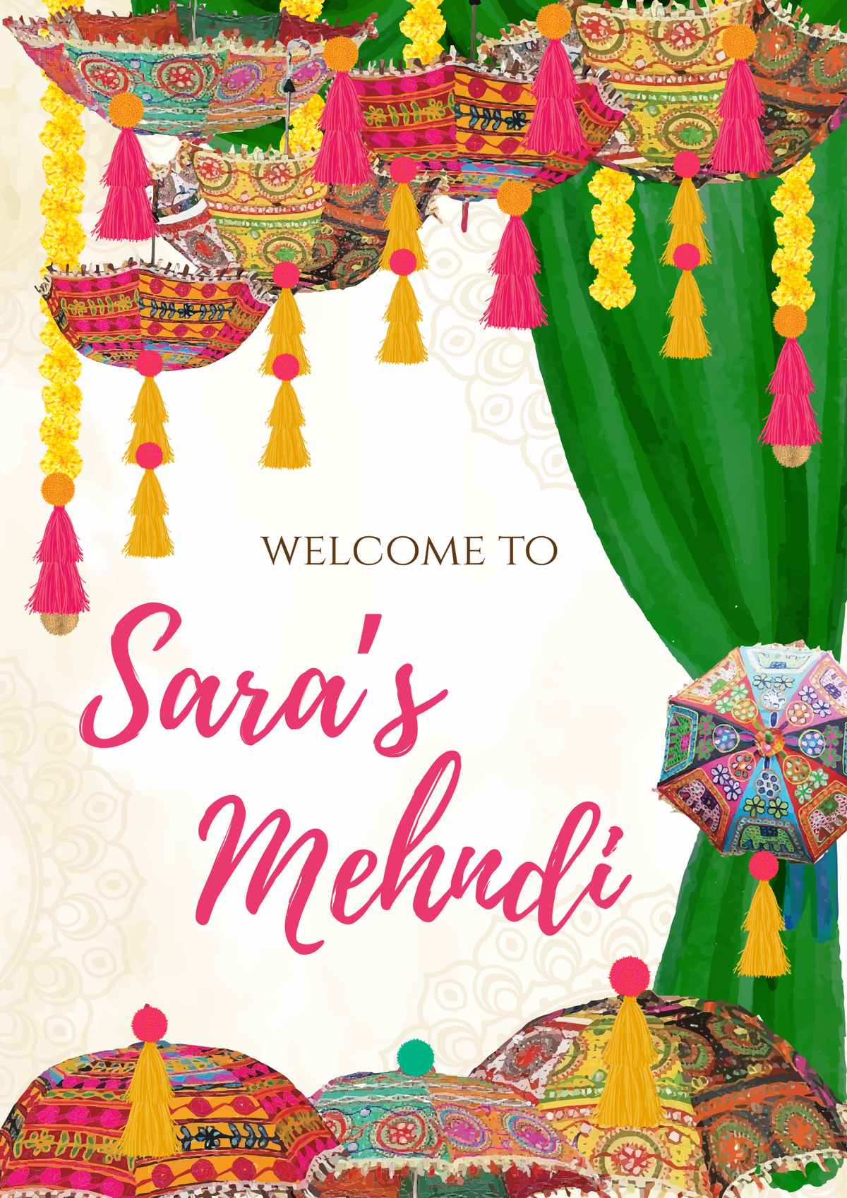 Sara's Mehndi personalised welcome board design