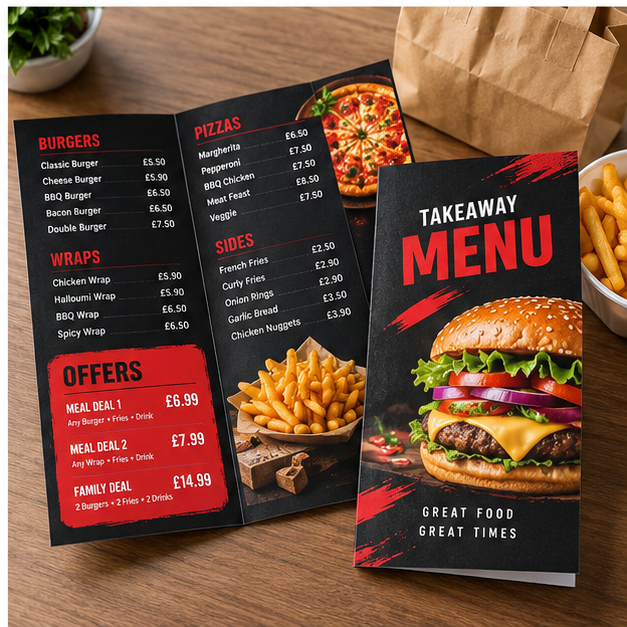Folded takeaway menu printing